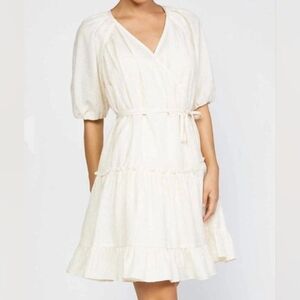 Current Air NWT Nanda Puff Sleeve Tiered Wrap Dress In Cream Size Small Beachy